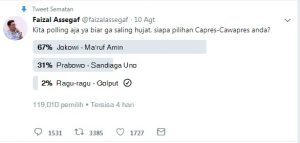 Beda dengan yang Lain, Polling Faizal Assegaf Jokowi-Maruf Ungguh Jauh!