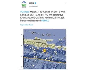 Gempa M6,7 di Selatan Malang, BMKG: Tidak Berpotensi Tsunami