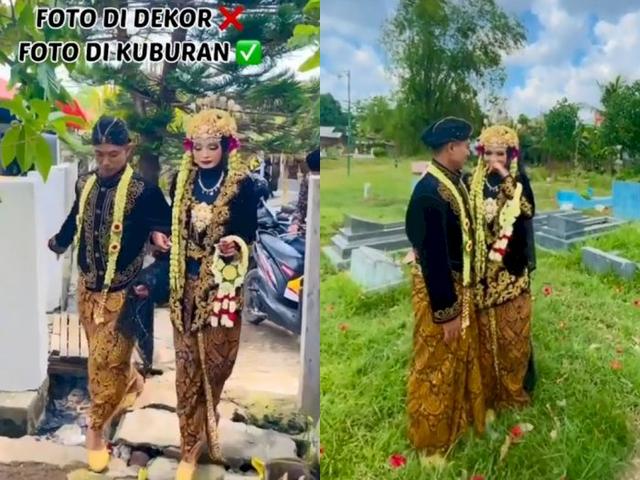 Viral! Ingin Tampil Beda, Pasangan Pengantin Ini Lakukan Pemotretan di Kuburan