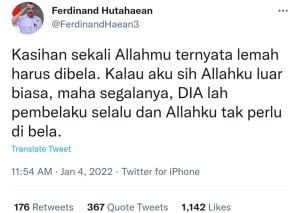 Tulis Cuitan “Allahmu Lemah”, Tagar TangkapFerdinand Menggema di Twitter