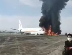 Hendak Lepas Landas di Bandara Internasional Chong Qing, Pesawat Tibert Airlines Tergelincir dan Terbakar