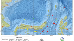 Sebaran gempa bumi yang melanda wilayah Sulawesi Utara dan sekitarnya pada periode 29 Maret hingga 4 April 2024. ANTARA/HO-Stasiun Geofisika Manado.