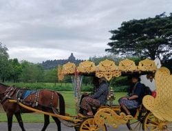 Unik, Pengunjung Pertama Borobudur Awal 2025 Disambut Andong