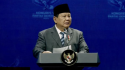 Presiden RI Prabowo Subianto berpidato dalam acara penutupan Kongres Ke-6 Partai Demokrat di Jakarta, Selasa (25/2/2025). ANTARA/HO-Partai Demokrat