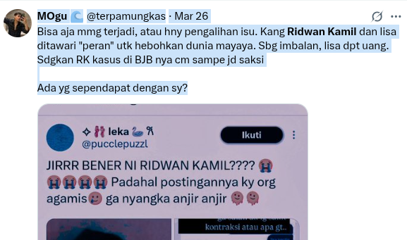 Tuduhan Perselingkuhan Ridwan Kamil, Warganet Bilang Pengalihan Isu Kasus BJB
