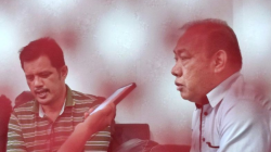 Anggota Bawaslu Sulsel Andrias Duma (kanan) dan Alamsyah (kiri) menjawab pertanyaan wartawan terkait kesiapan menghadapi gugatan PHPU PSU Pilkada Wali Kota Palopo di Mahkamah Konstitusi (MK) diajukan paslon nomor urut 3 RMB–ATK di Kantor Bawaslu Sulawesi Selatan, Jalan Andi Pangeran Pettarani, Makassar, Selasa (10/62025). ANTARA/Darwin Fatir.